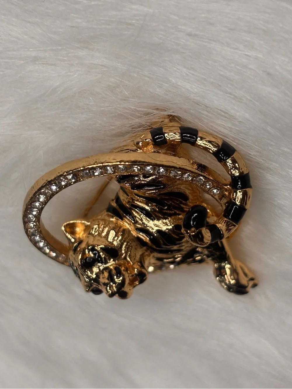 Gold & Black Tiger Rhinestone Brooch